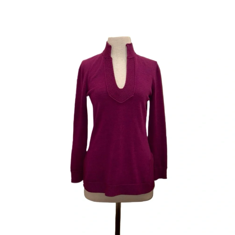 Tory Burch Purple High Neck 100% Merino Wool Sweater Size Small Old Money Preppy